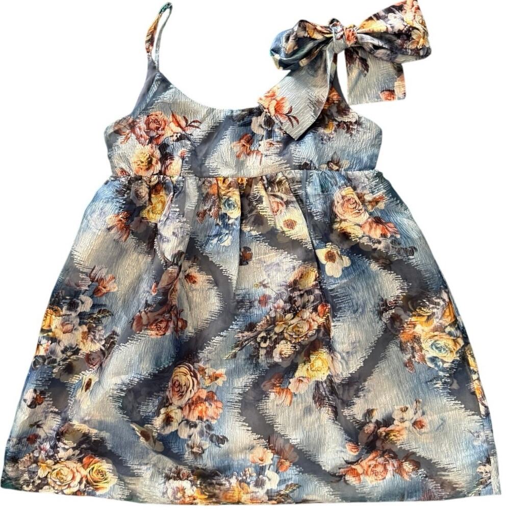 Storia Blue Floral Satin Mini Sleeveless Dress Women’s Medium